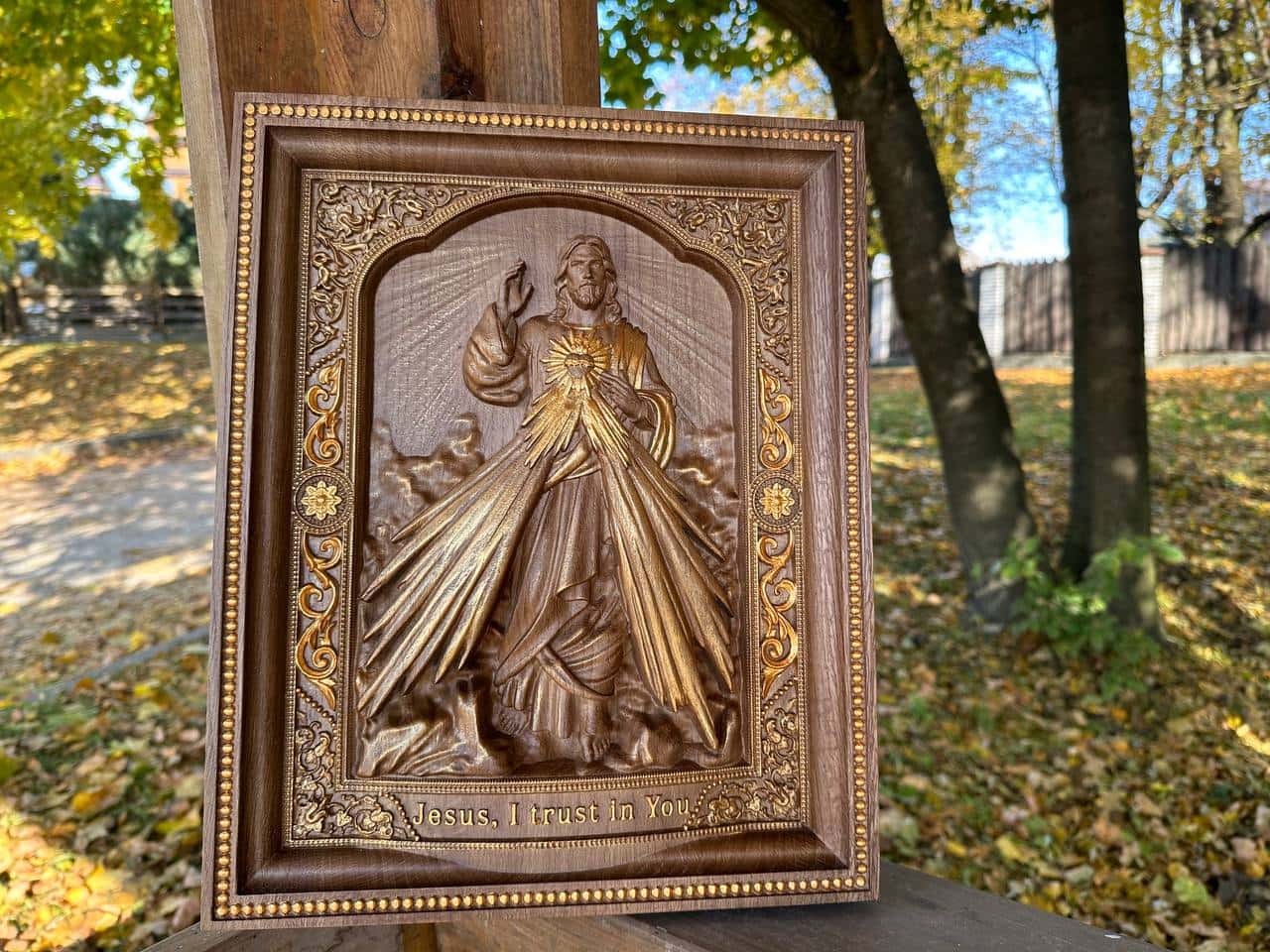 Divine Mercy Icon on Solid Oak Wood - Kozak Work Shop