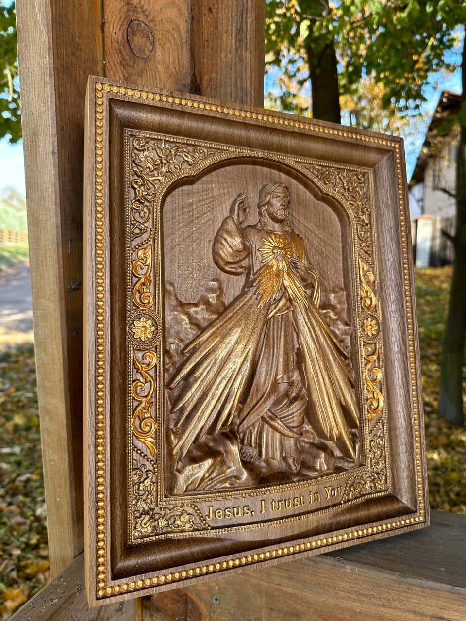 Divine Mercy Icon on Solid Oak Wood - Kozak Work Shop