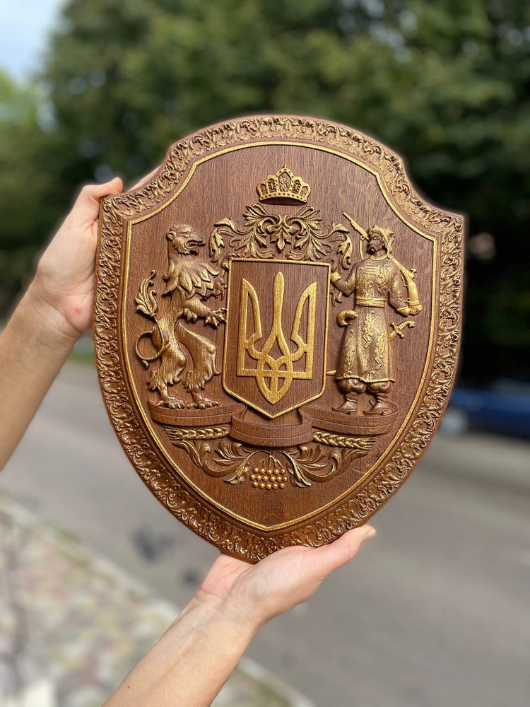 Ukrainian Trident Wooden Carved Bas Relief - Kozak Work Shop
