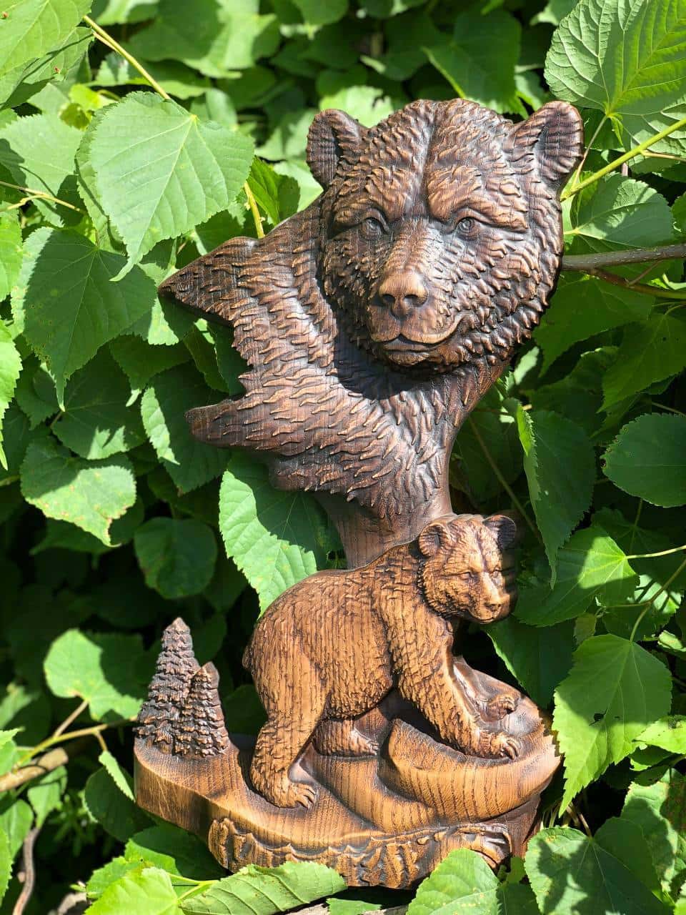 Bear Wall Wood Carved Plaque