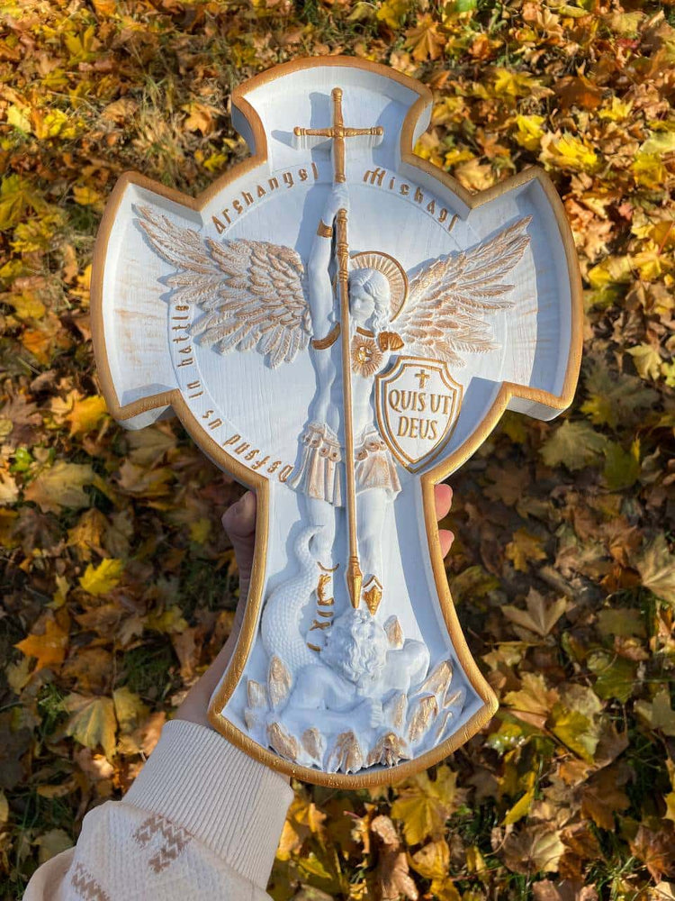 Archangel Michael wooden 3D sculpture - Kozak Work Shop