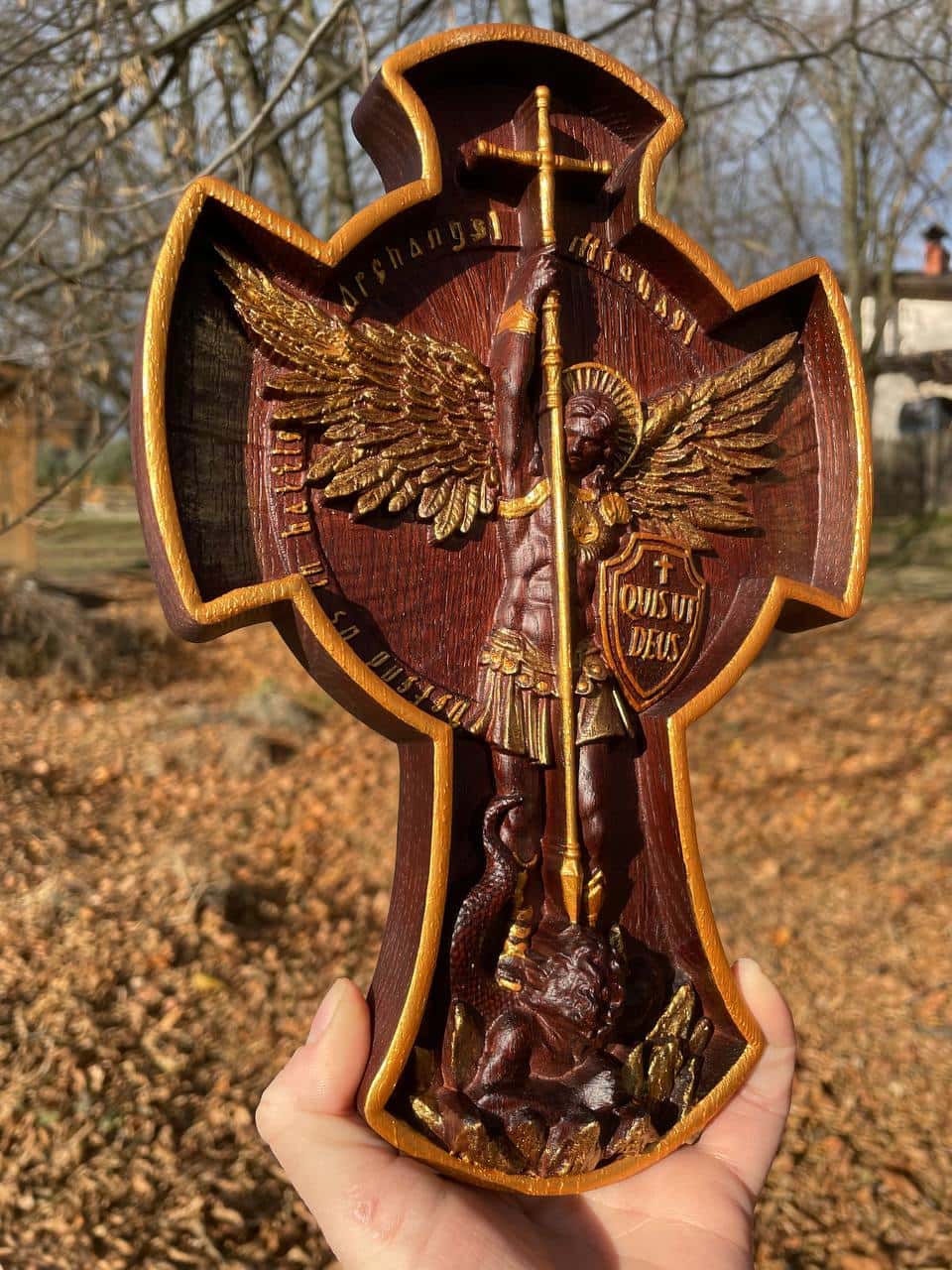 Archangel Michael wooden 3D sculpture - Kozak Work Shop