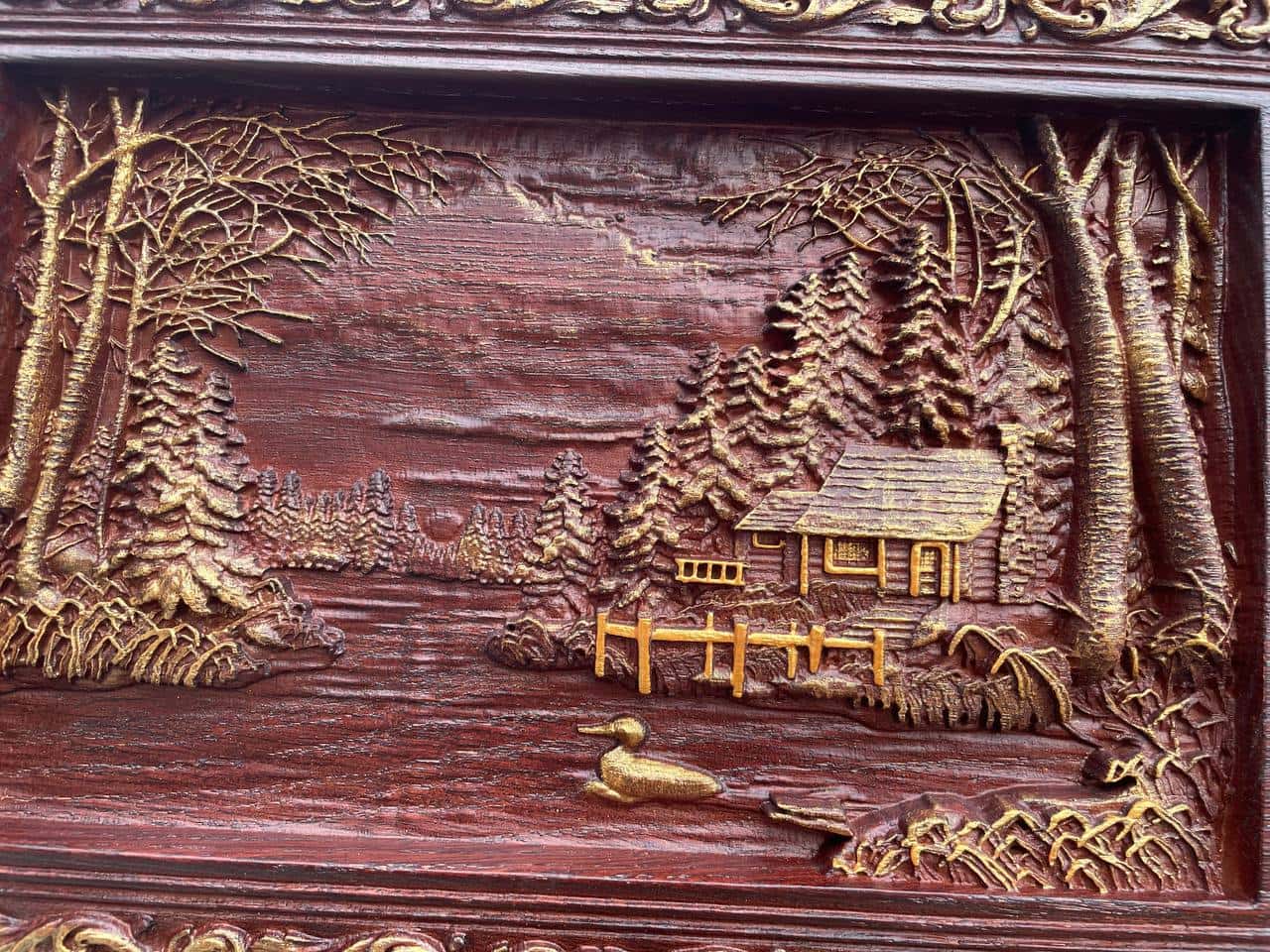 Wooden carved picture In the village - Kozak Work Shop