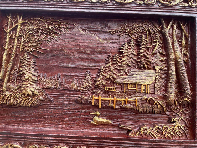 Wooden carved picture In the village - Kozak Work Shop