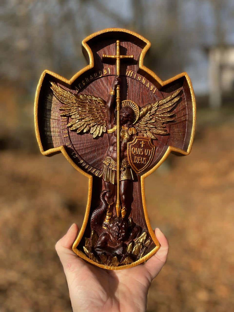 Archangel Michael wooden 3D sculpture - Kozak Work Shop
