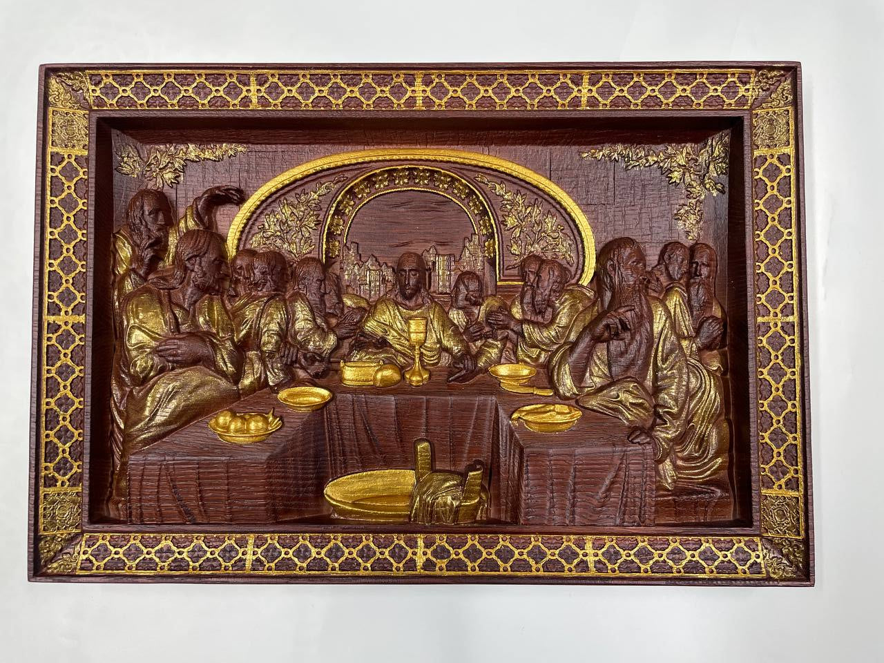 The Last Supper Wooden Sculpture with Classical Frame - Kozak Work Shop