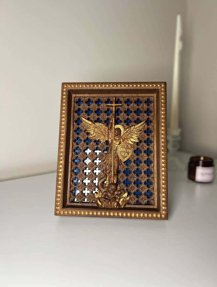 Michael the Archangel with Blue glass