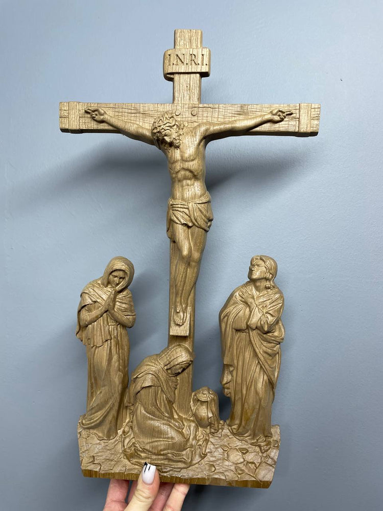 Wall Wooden Carved  Golgotha on the stand - Kozak Work Shop