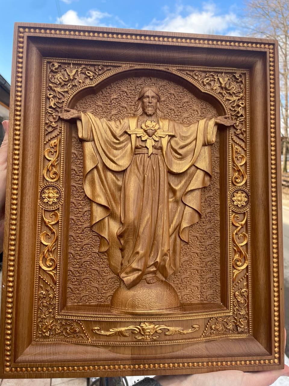 Sacred Heart Jesus arms extended wooden icon - Kozak Work Shop