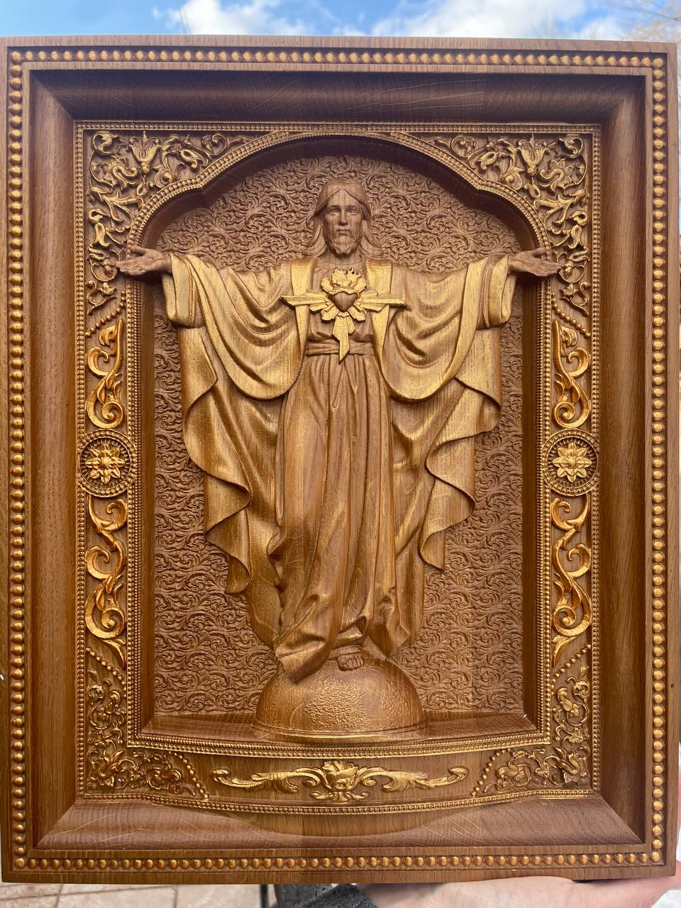 Sacred Heart Jesus arms extended wooden icon - Kozak Work Shop