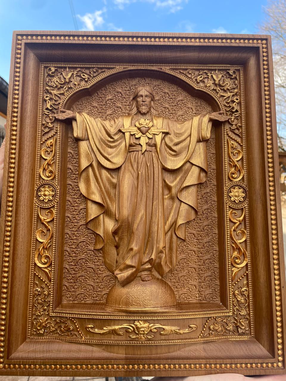 Sacred Heart Jesus arms extended wooden icon - Kozak Work Shop