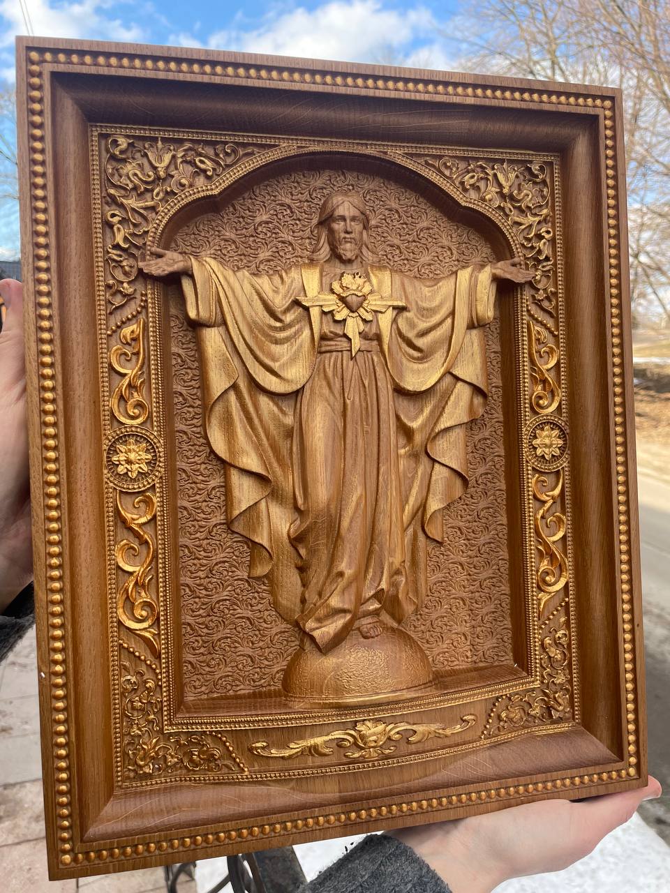 Sacred Heart Jesus arms extended wooden icon - Kozak Work Shop