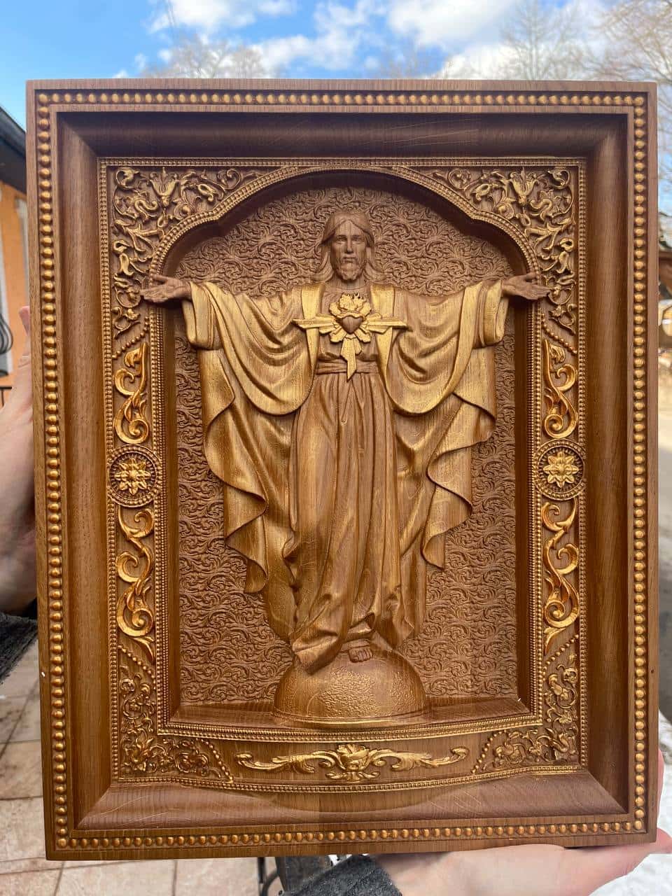 Sacred Heart Jesus arms extended wooden icon - Kozak Work Shop