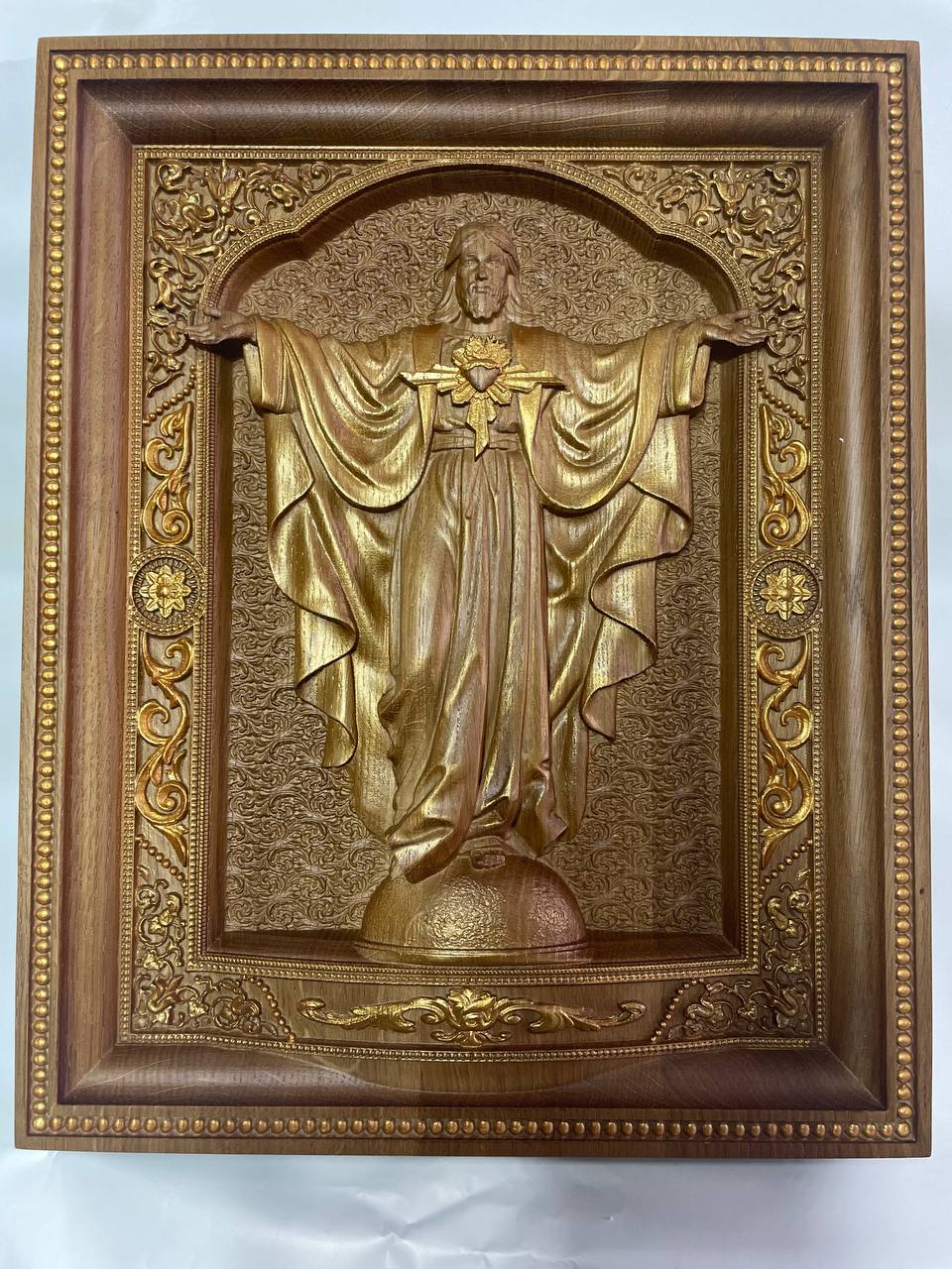 Sacred Heart Jesus arms extended wooden icon - Kozak Work Shop