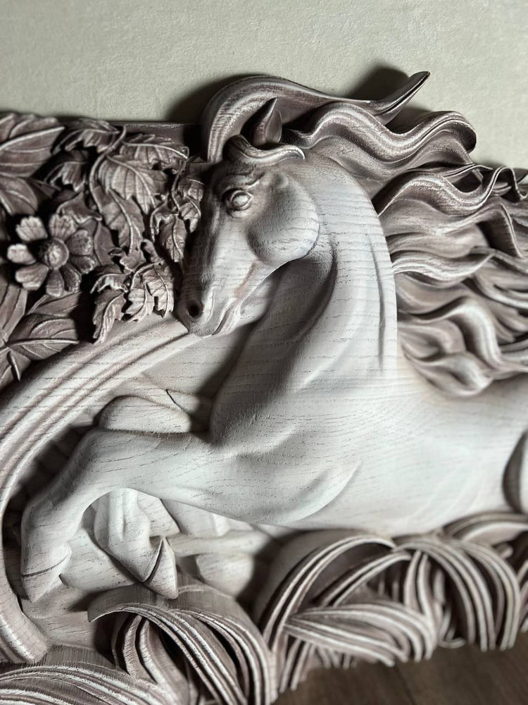White Horse Wooden Carved Plaque - Kozak Work Shop