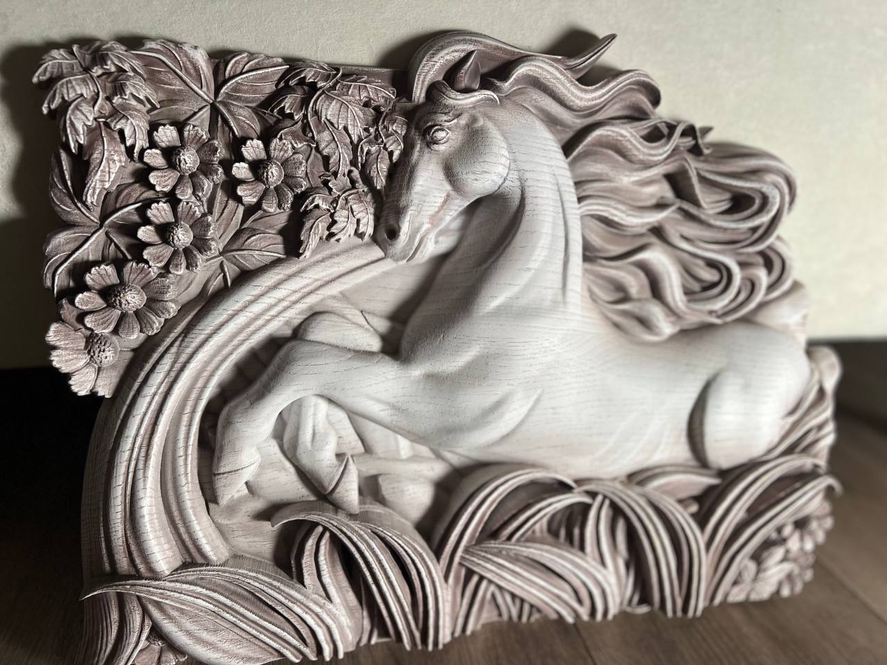 White Horse Wooden Carved Plaque - Kozak Work Shop