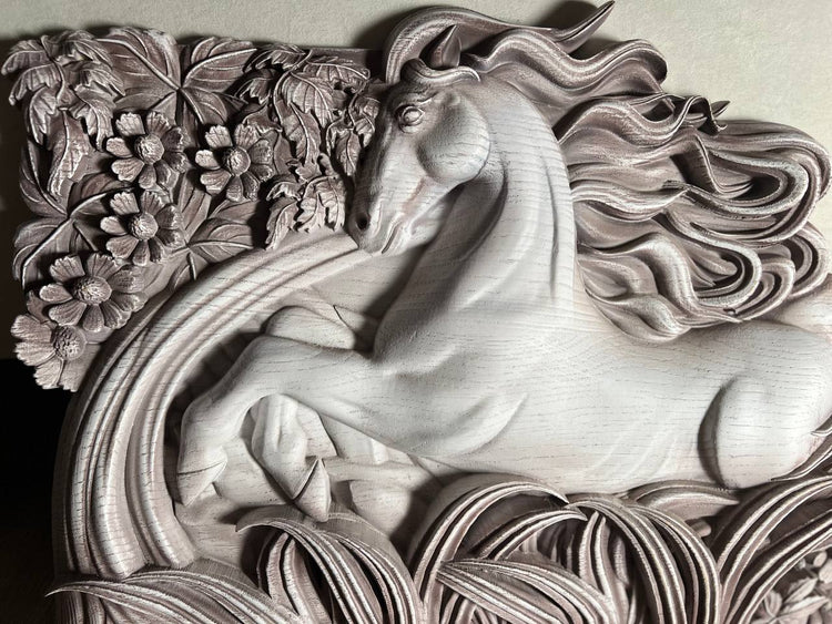 White Horse Wooden Carved Plaque - Kozak Work Shop