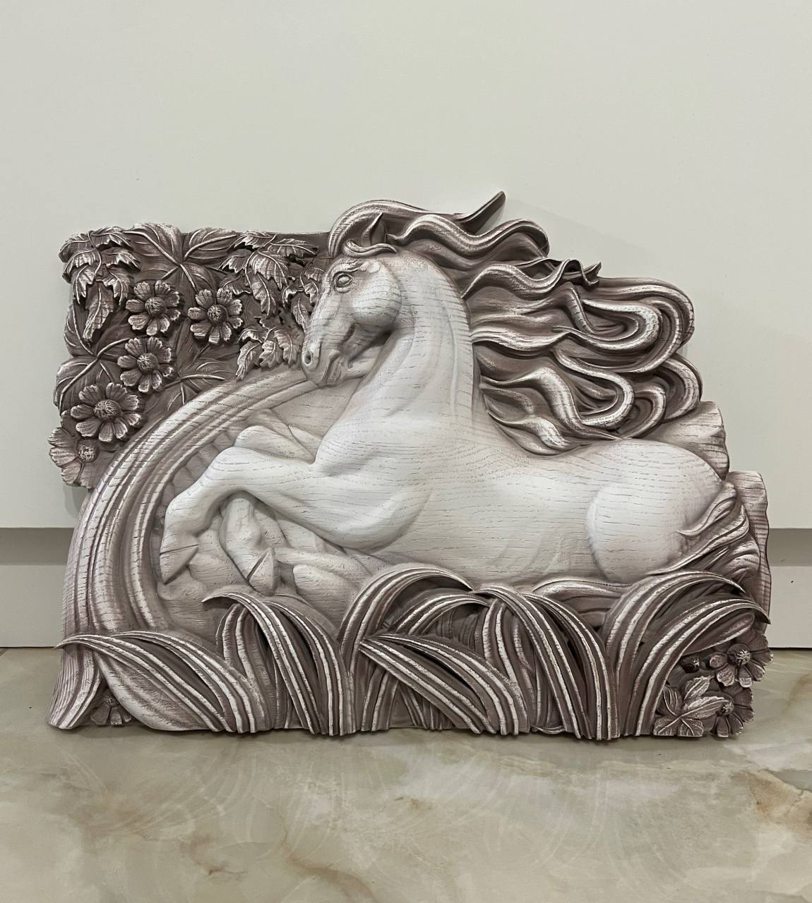 White Horse Wooden Carved Plaque - Kozak Work Shop