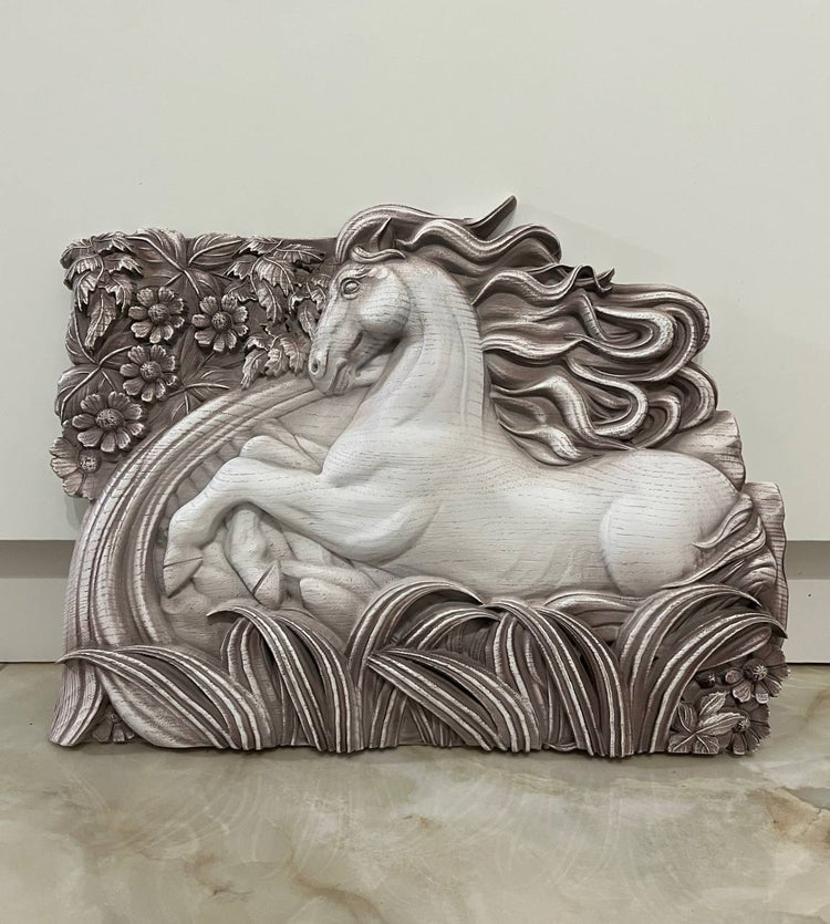 White Horse Wooden Carved Plaque - Kozak Work Shop