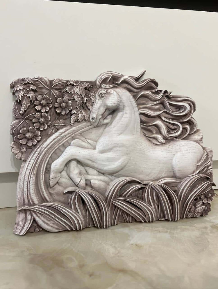 White Horse Wooden Carved Plaque - Kozak Work Shop