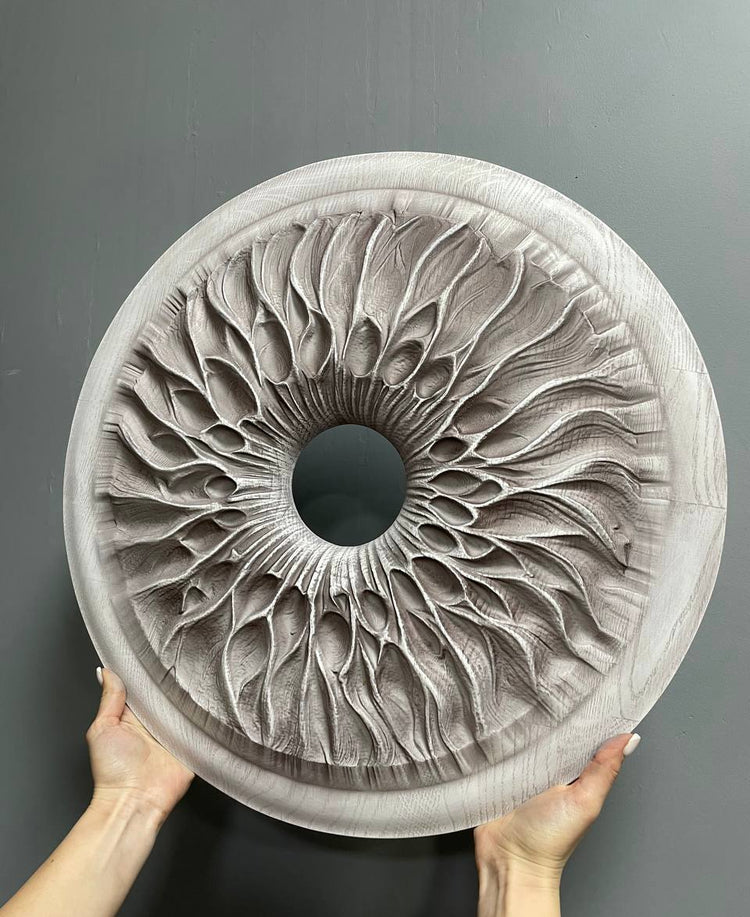 Handcarved Wooden Iris Wall Art – Organic Eye-Inspired Decor for Modern Interiors - Kozak Work Shop