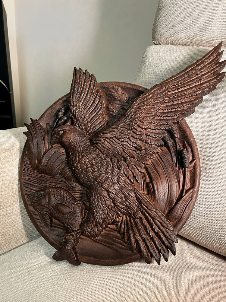 Hawk Wooden Carved Plaque - Kozak Work Shop