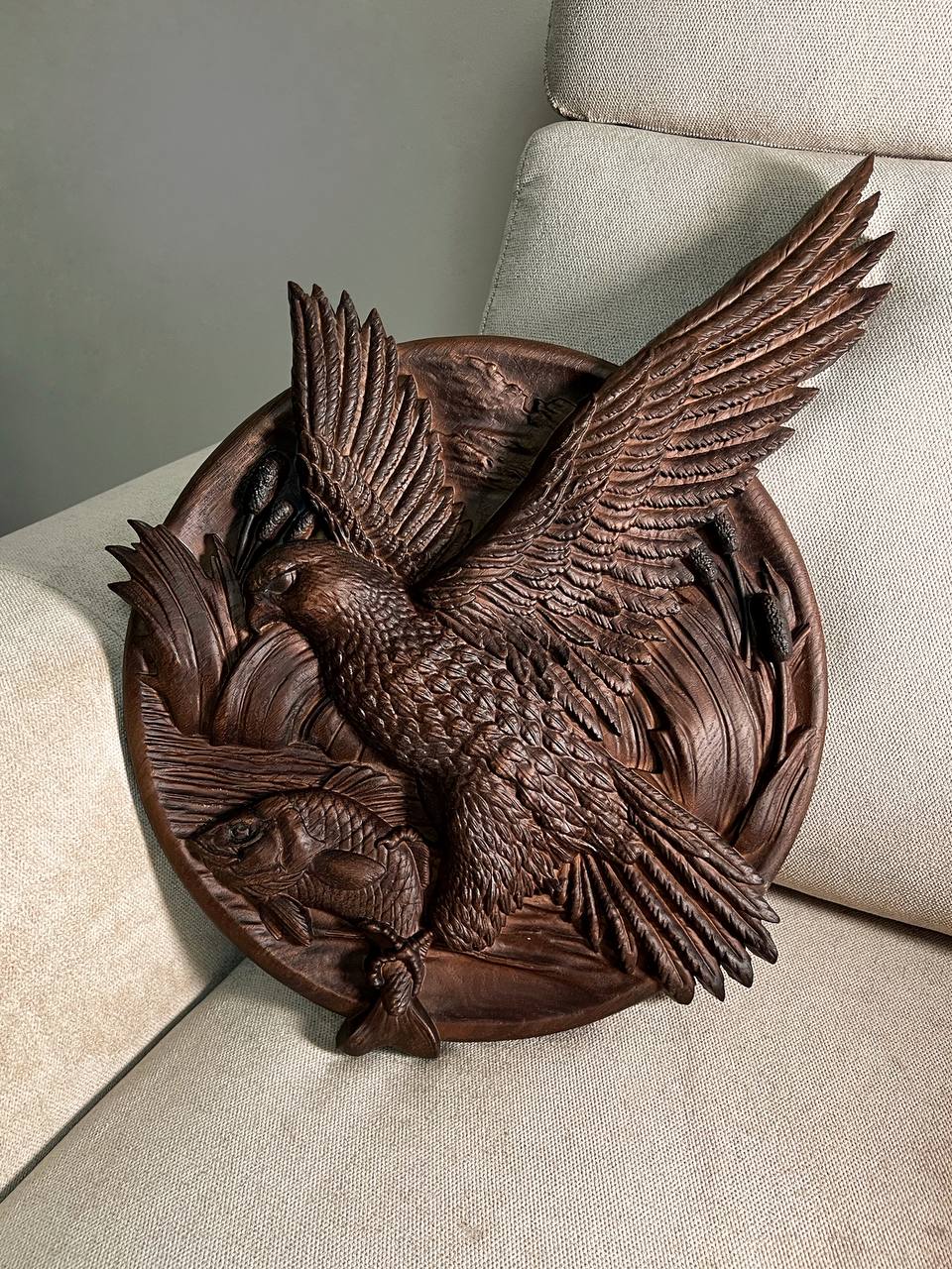 Hawk Wooden Carved Plaque - Kozak Work Shop