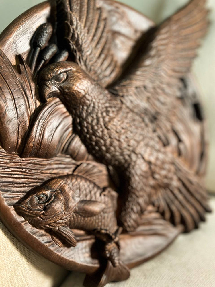 Hawk Wooden Carved Plaque - Kozak Work Shop