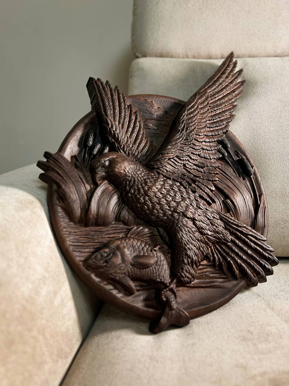 Hawk Wooden Carved Plaque - Kozak Work Shop