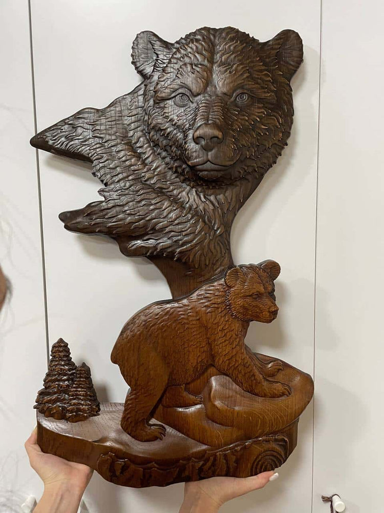 Bear Wall Wood Carved Plaque