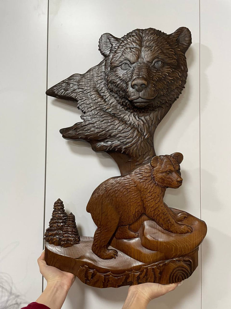 Bear Wall Wood Carved Plaque