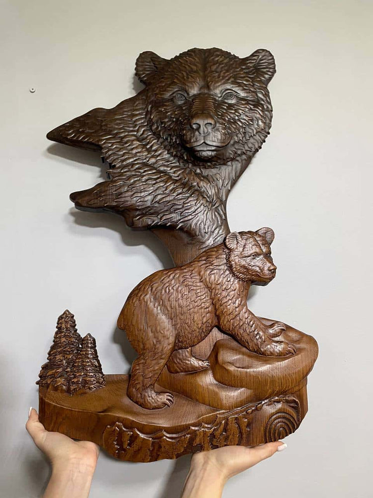 Bear Wall Wood Carved Plaque