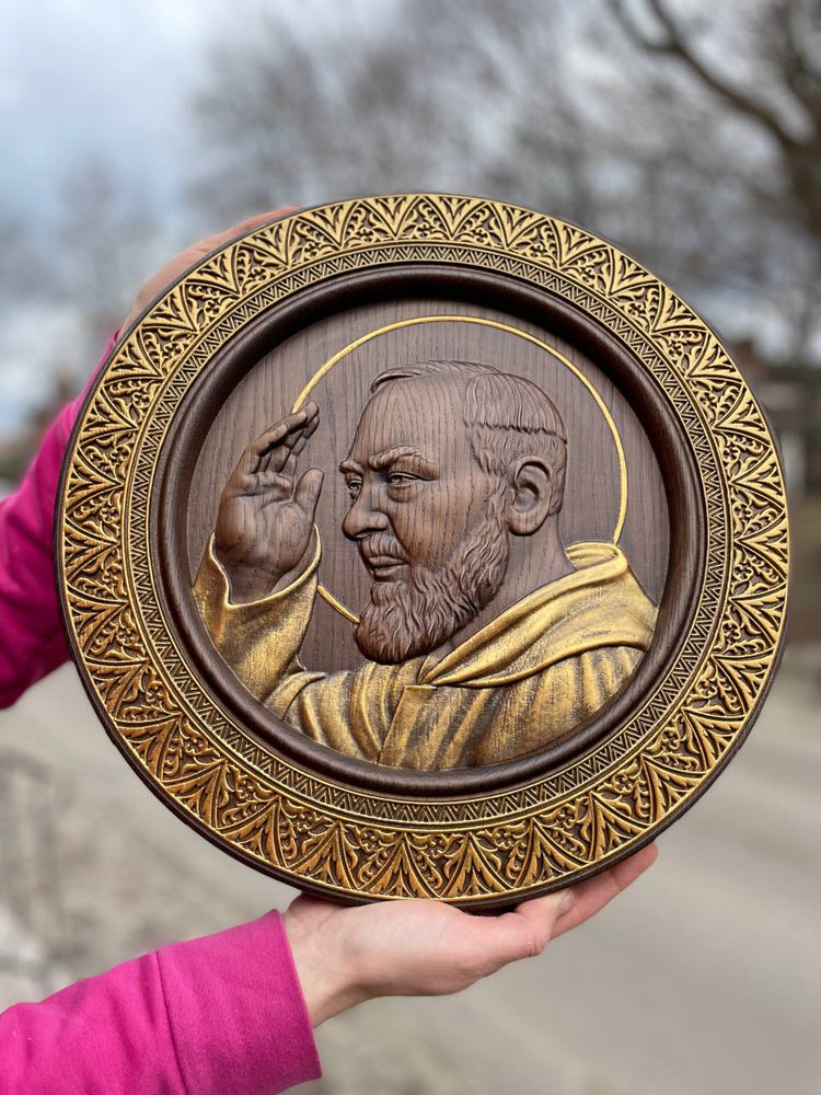Father Pio Wooden Sculpture - Kozak Work Shop