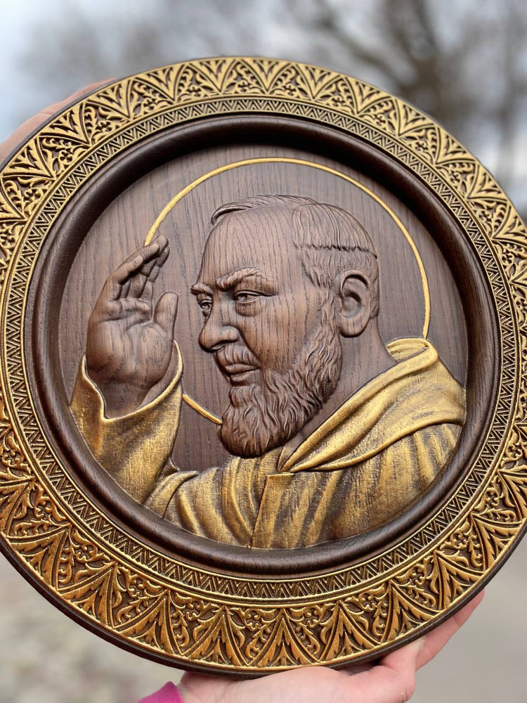 Father Pio Wooden Sculpture - Kozak Work Shop