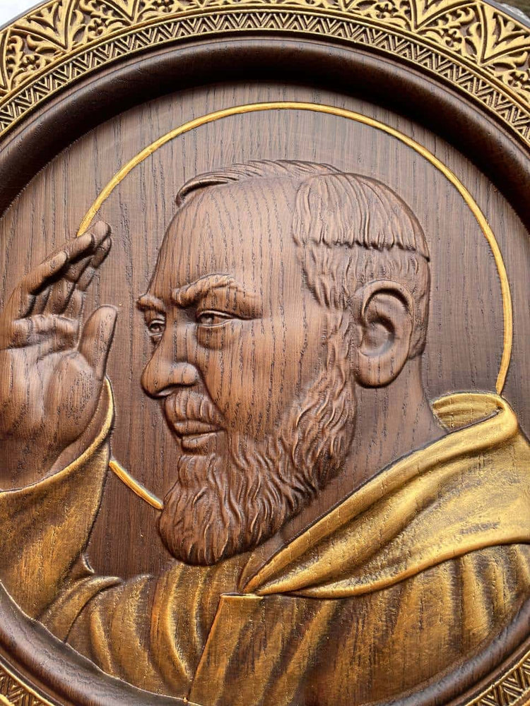 Father Pio Wooden Sculpture - Kozak Work Shop