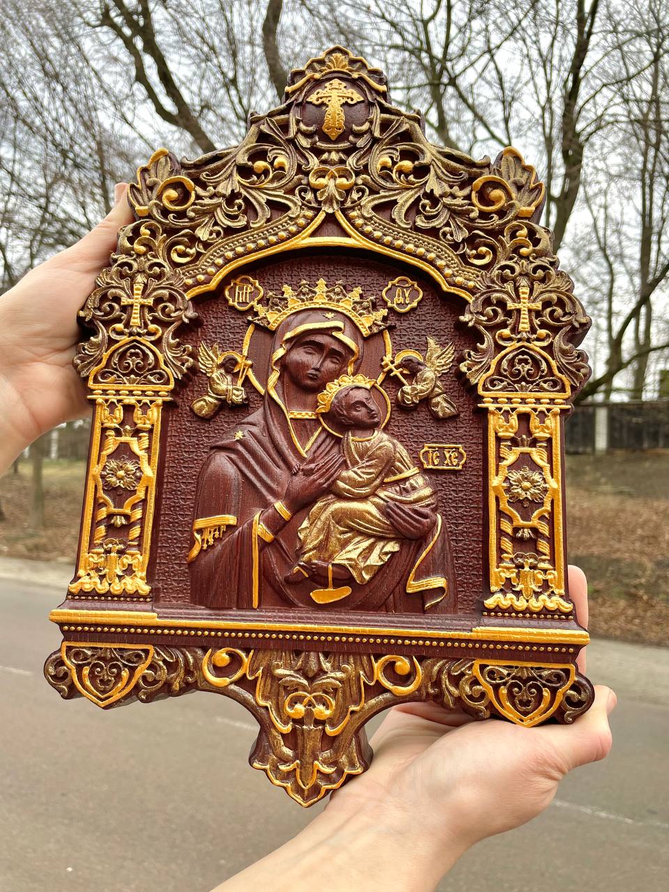 Our Lady of Perpetual Help Wooden Icon Baroque - Kozak Work Shop
