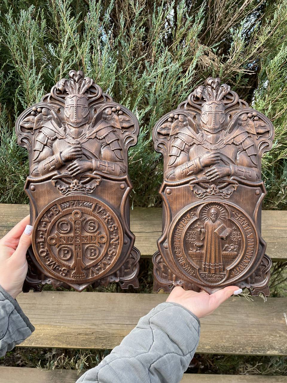 Wooden Knight Shields with Saint Benedict Medallions - Kozak Work Shop