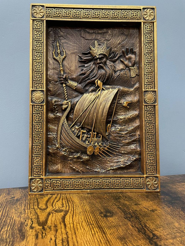 Njord Skandinavian God of Sea Wooden Carved Wall Picture - Kozak Work Shop