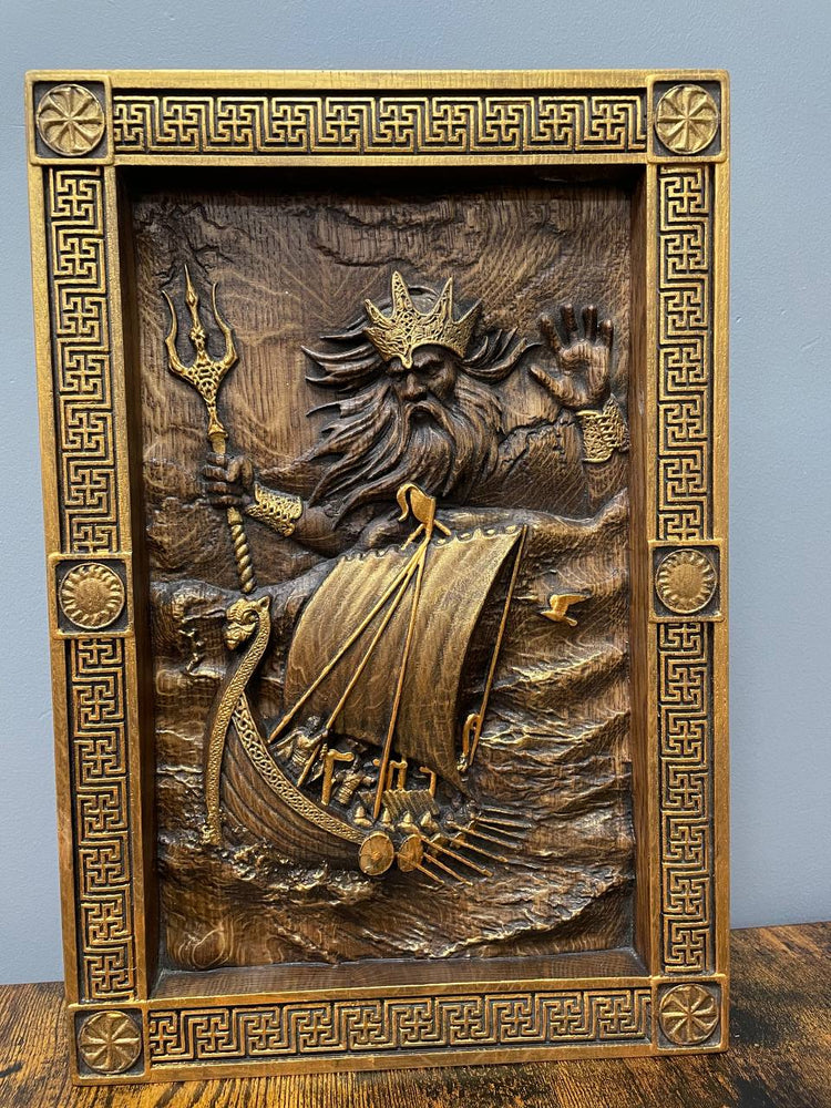 Njord Skandinavian God of Sea Wooden Carved Wall Picture - Kozak Work Shop