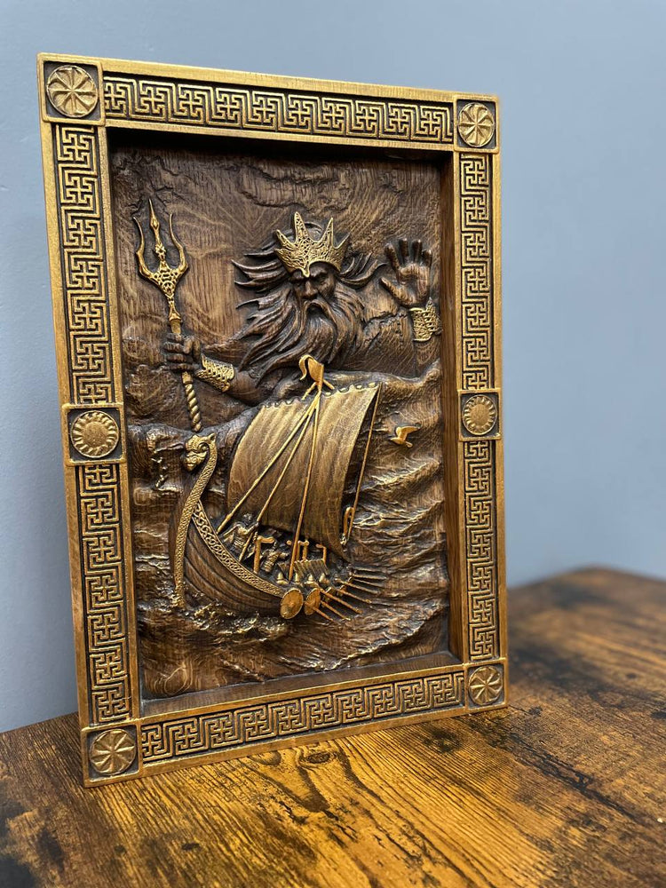 Njord Skandinavian God of Sea Wooden Carved Wall Picture - Kozak Work Shop