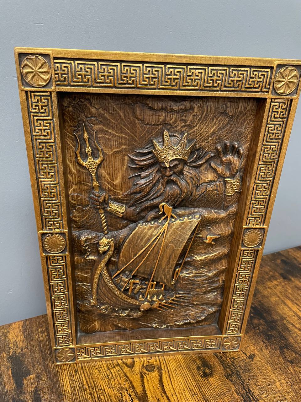 Njord Skandinavian God of Sea Wooden Carved Wall Picture - Kozak Work Shop