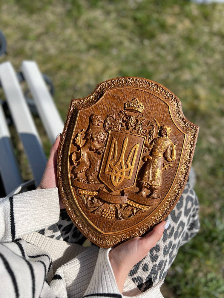 Ukrainian Trident Wooden Carved Bas Relief - Kozak Work Shop