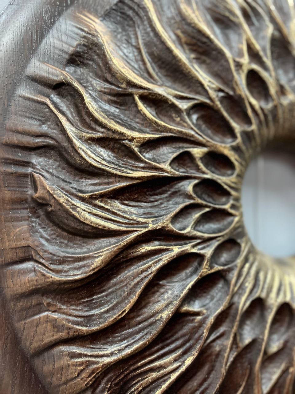 Handcarved Wooden Iris Wall Art – Organic Eye-Inspired Decor for Modern Interiors - Kozak Work Shop