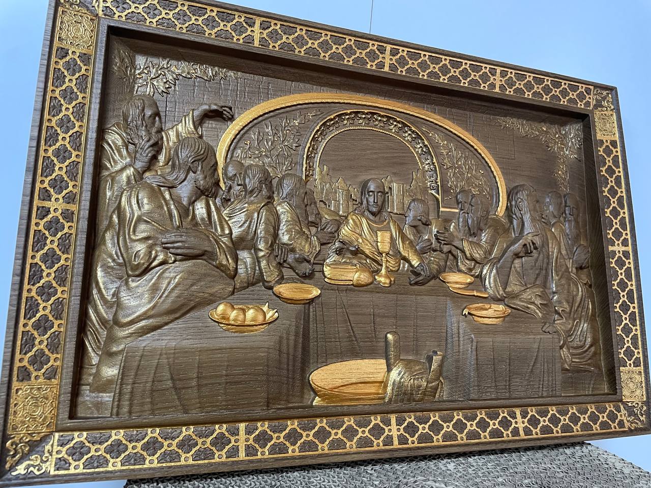 The Last Supper Wooden Sculpture with Classical Frame - Kozak Work Shop