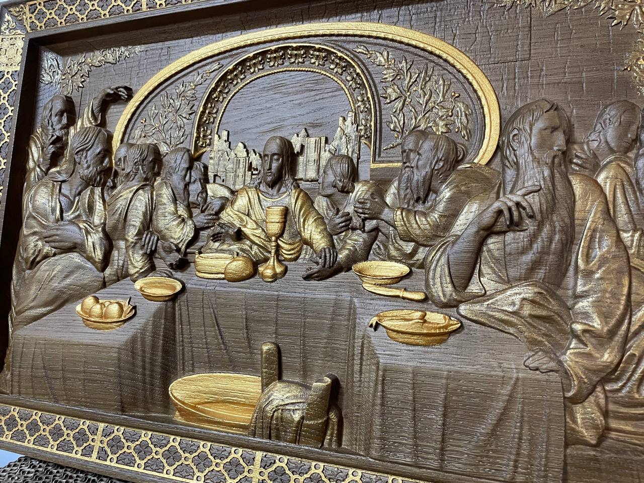 The Last Supper Wooden Sculpture with Classical Frame - Kozak Work Shop