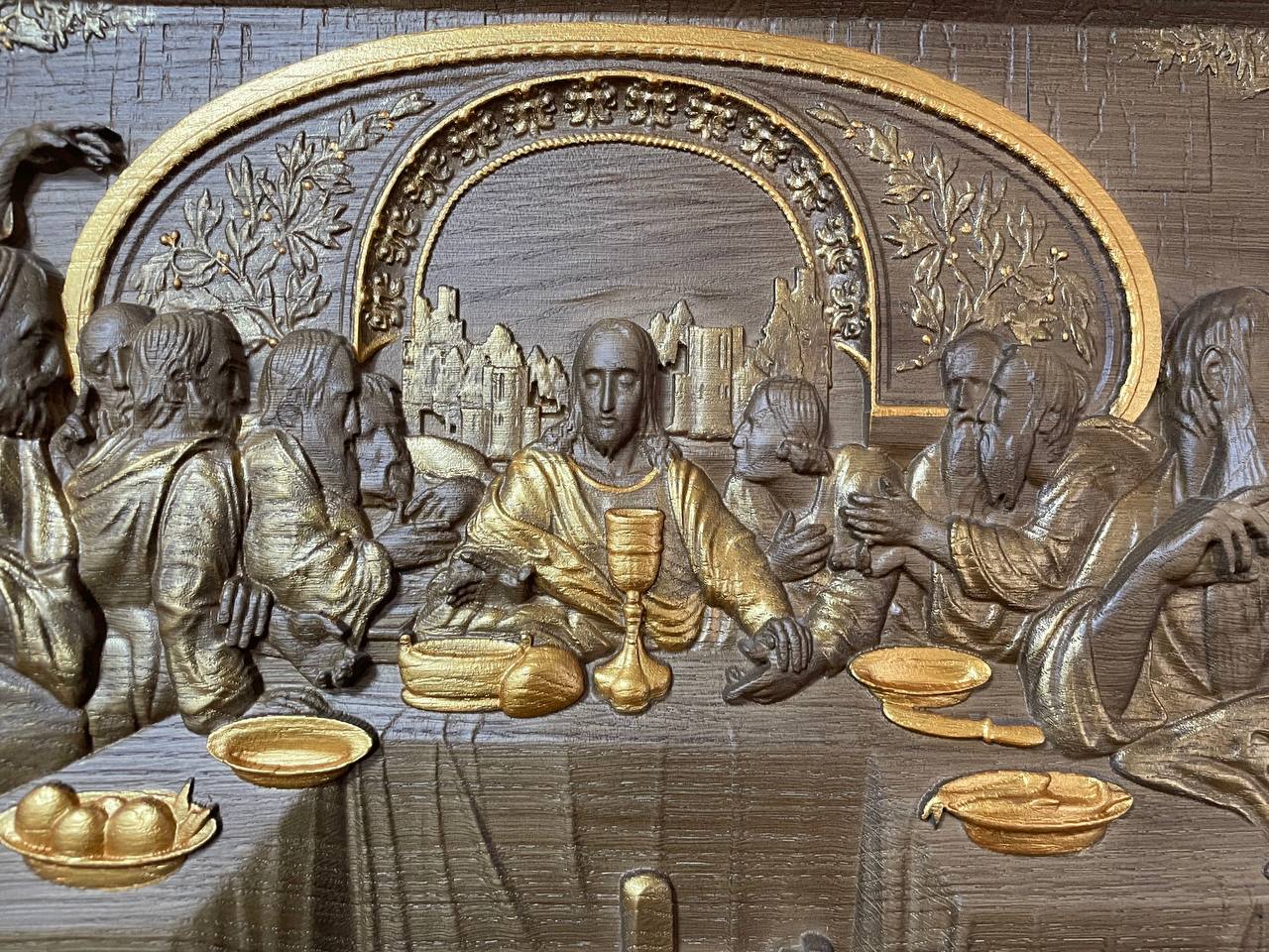 The Last Supper Wooden Sculpture with Classical Frame - Kozak Work Shop