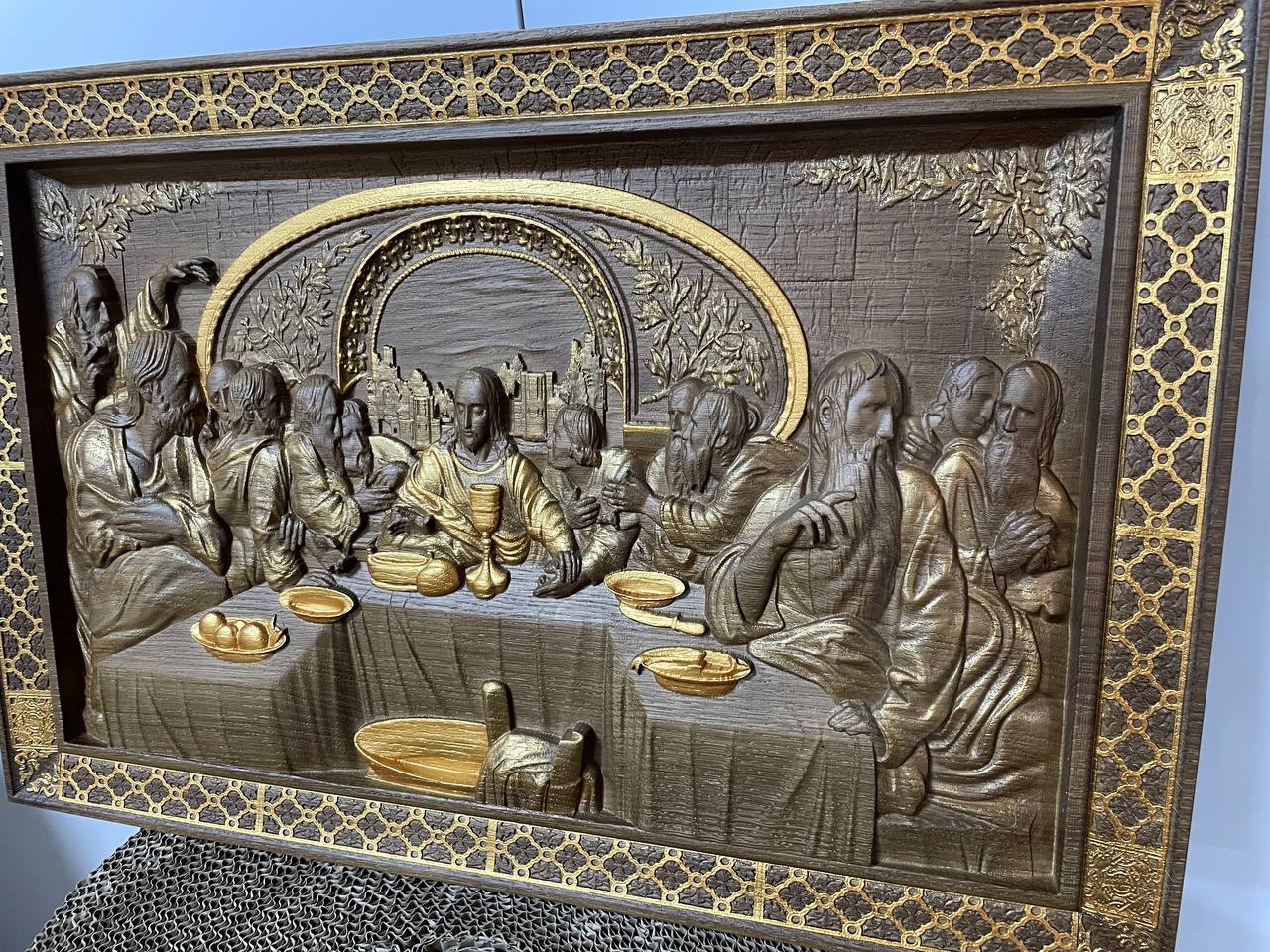 The Last Supper Wooden Sculpture with Classical Frame - Kozak Work Shop