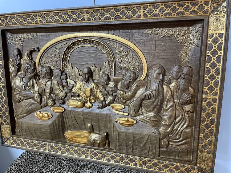 The Last Supper Wooden Sculpture with Classical Frame - Kozak Work Shop