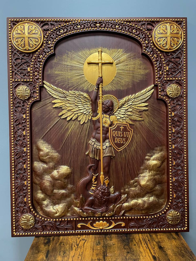 Archangel Michael with the Wings Wooden 3D carved icon - Kozak Work Shop