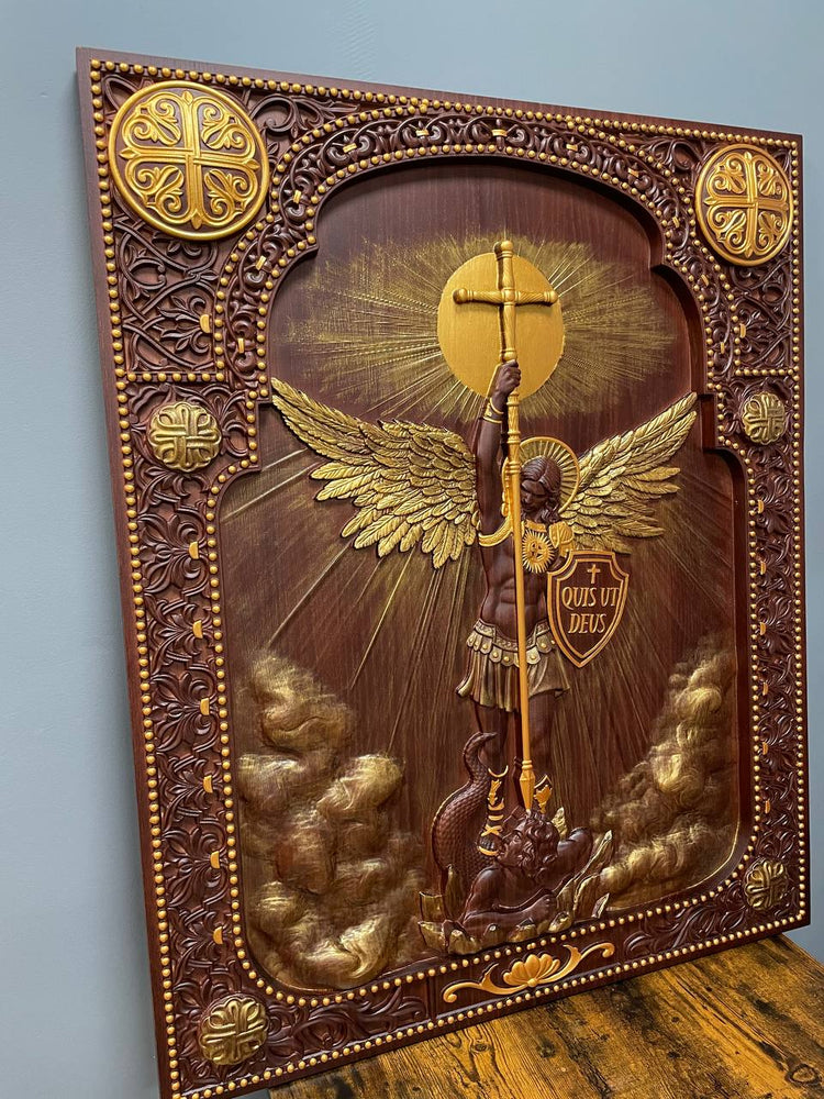 Archangel Michael with the Wings Wooden 3D carved icon - Kozak Work Shop